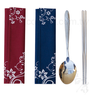 三折布包仙鶴餐具二件組
