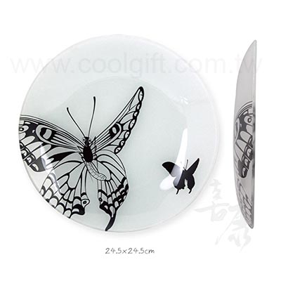黑白蝴蝶強化玻璃圓盤