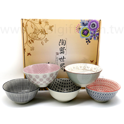 日式工藝5入陶瓷碗禮盒