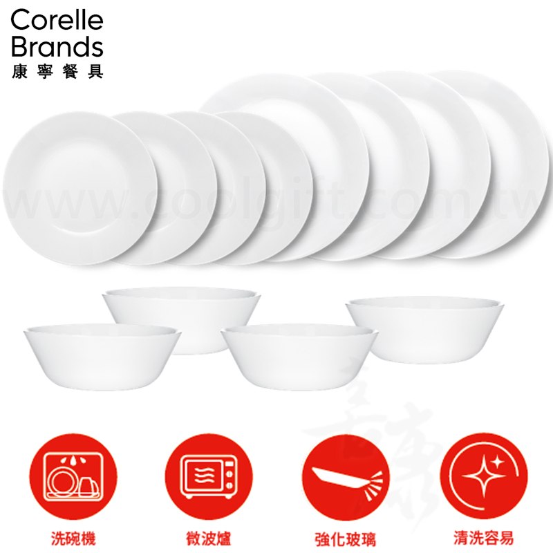 康寧PYREX純白強化玻璃餐碗組(12件式)