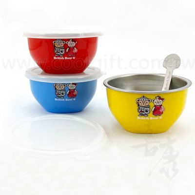 英國熊台製不鏽鋼附匙隔熱碗