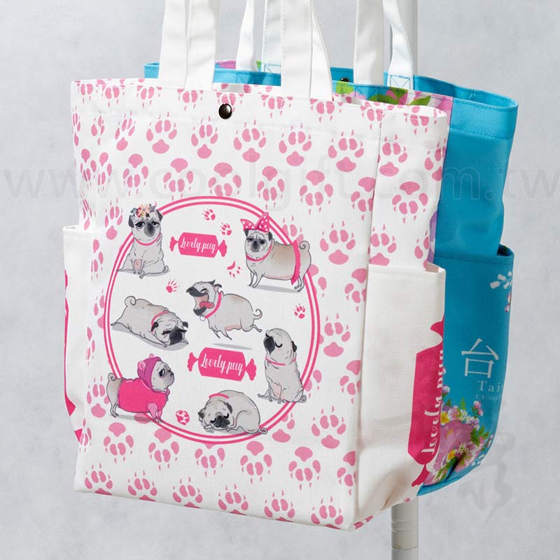 仿帆布兩側口袋大容量帆布包